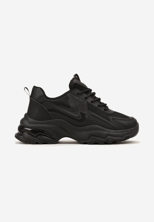 Renee - Czarne Klasyczne Sneakersy Sznurowane na Niskiej Platformie Lenivia. Okazja: na co dzień. Kolor: czarny. Materiał: jeans. Obcas: na platformie