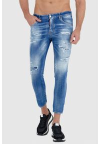 DSQUARED2 Niebieskie jeansy męskie skater jeans. Kolor: niebieski