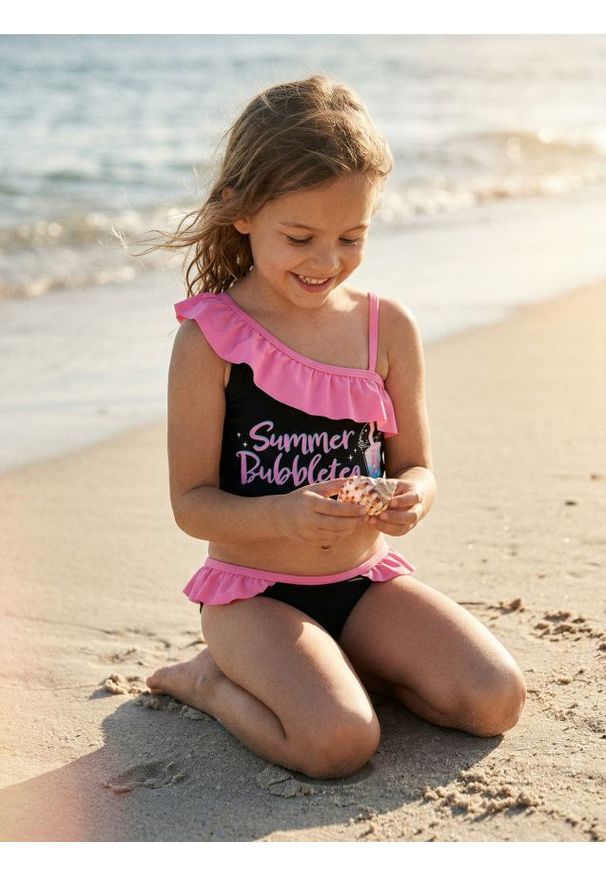 Sinsay - Dwuczęściowy strój kąpielowy z falbanami - czarny. Kolor: czarny