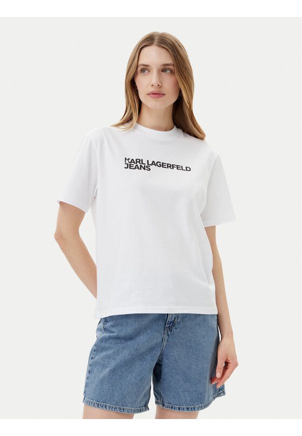 Karl Lagerfeld - KARL LAGERFELD T-Shirt A1W17005 Biały Relaxed Fit. Typ kołnierza: dekolt w karo. Kolor: biały. Materiał: bawełna
