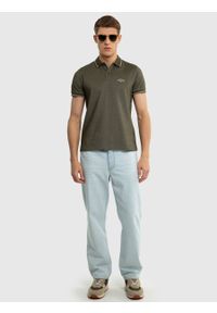 Big-Star - Koszulka męska polo khaki Harrison 303. Typ kołnierza: polo. Kolor: zielony. Materiał: jeans, materiał. Wzór: haft