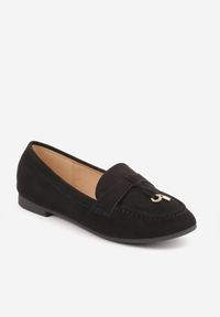 Renee - Czarne Mokasyny Ozdobione Metalowymi Aplikacjami Eunilla. Okazja: na co dzień. Kolor: czarny. Materiał: jeans. Wzór: aplikacja. Styl: elegancki, klasyczny, casual #6