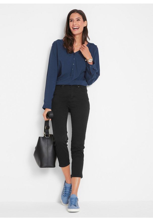bonprix - Dżinsy Slim Fit, mid waist, z wygodnym paskiem. Kolor: czarny