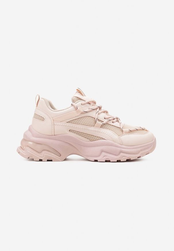 Born2be - Różowe Sneakersy na Tłoczonej Podeszwie z Ozdobnym Sznurowaniem i Wstawkami z Siateczki Xerxia. Kolor: różowy