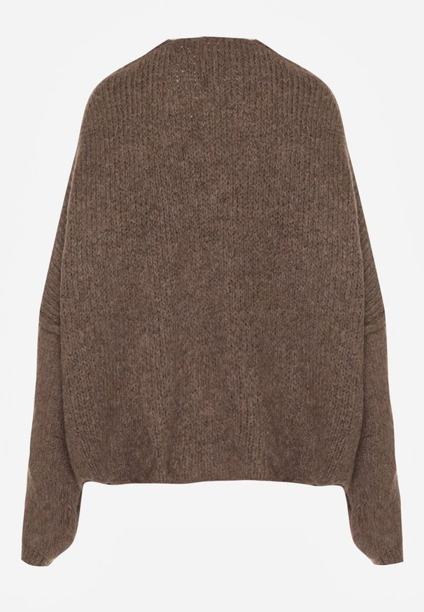 Renee - Jasnobrązowy Niezapinany Kardigan Nietoperzowy z Dodatkiem Wełny i Wiskozy Rallidia. Kolor: brązowy. Materiał: wiskoza, wełna. Wzór: gładki