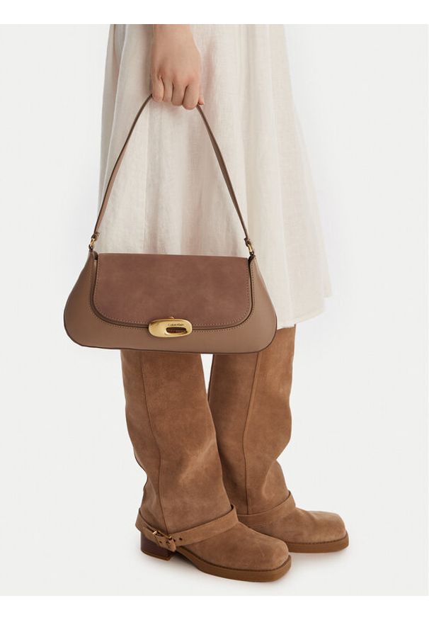 Calvin Klein Torebka Hardware Brushed Shoulder Bag LV04F3337G Beżowy. Kolor: beżowy. Materiał: skórzane