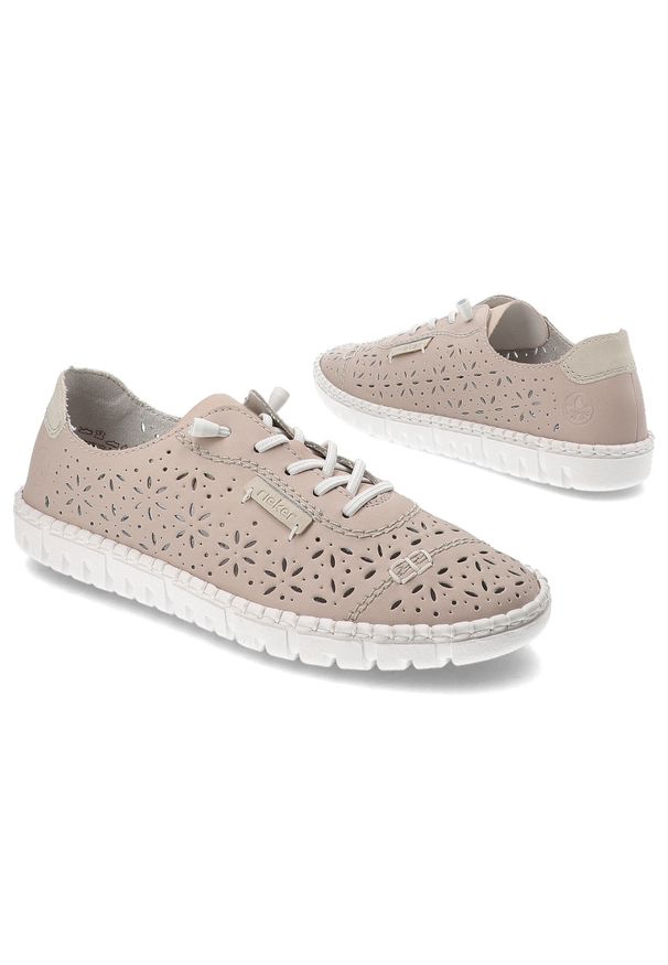 Różowe Półbuty Rieker Wygodne Obuwie Damskie. Kolor: różowy. Wzór: ażurowy. Styl: sportowy