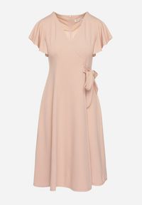 Born2be - Różowa Rozkloszowana Sukienka Kopertowa z Wiązaniem w Talii Dannila. Kolor: różowy. Wzór: aplikacja. Typ sukienki: kopertowe #3