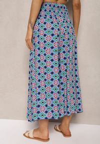Renee - Niebieskie Szerokie Spodnie Culottes z Bawełnianej Tkaniny w Mozaikowy Wzór Miratte. Stan: podwyższony. Kolor: niebieski. Materiał: bawełna, tkanina. Wzór: aplikacja. Styl: elegancki #4