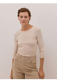 Reserved - Wełniana bluzka z dodatkiem jedwabiu - złamana biel. Materiał: wełna, jedwab