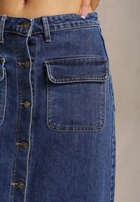 Renee - Niebieska Jeansowa Spódnica Midi na Guziki Edinalla. Kolor: niebieski. Materiał: jeans
