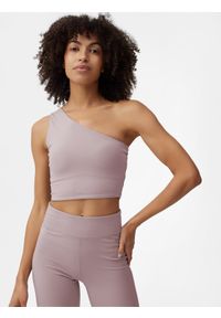 4f - Crop top slim na jedno ramię damski. Kolor: beżowy. Materiał: elastan, dzianina, materiał. Długość rękawa: na ramiączkach