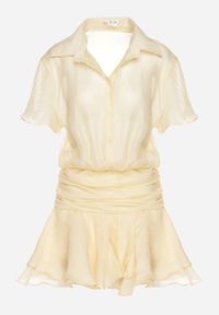 Born2be - Żółta Koszulowa Sukienka z Krótkim Rękawem i Falbankami Miradira. Okazja: na co dzień. Typ kołnierza: kołnierz z falbankami. Kolor: żółty. Długość rękawa: krótki rękaw. Wzór: aplikacja. Typ sukienki: koszulowe. Styl: elegancki, casual, klasyczny #7