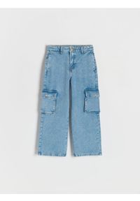 Reserved - Jeansy wide leg z kieszeniami cargo - niebieski. Kolor: niebieski