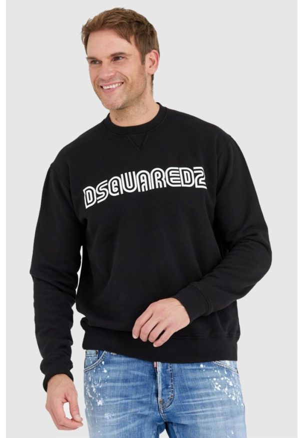 DSQUARED2 Czarna bluza męska z logo outline, Rozmiar XL. Kolor: czarny
