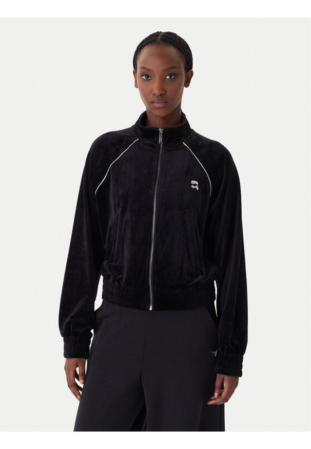 Karl Lagerfeld - KARL LAGERFELD Bluza B1W20029 Czarny Regular Fit. Typ kołnierza: dekolt w karo. Kolor: czarny. Materiał: syntetyk