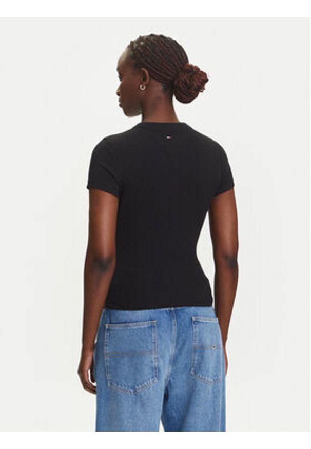 Tommy Jeans T-Shirt Script Label DW0DW21402 Czarny Slim Fit. Kolor: czarny. Materiał: bawełna