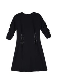 TOP SECRET - Sukienka czarna rozkloszowana z ozdobnymi wiązaniami w talii. Kolor: czarny. Materiał: tkanina. Długość rękawa: krótki rękaw. Sezon: zima, jesień. Styl: elegancki #7