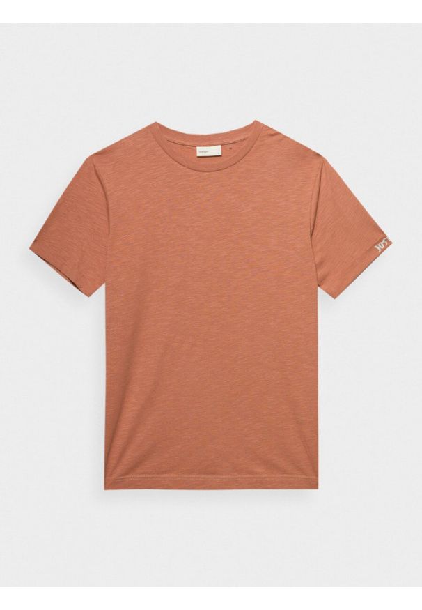 outhorn - T-shirt z nadrukiem męski - pomarańczowy. Okazja: na co dzień. Kolor: pomarańczowy. Materiał: dzianina, bawełna. Długość rękawa: krótki rękaw. Wzór: nadruk. Styl: casual