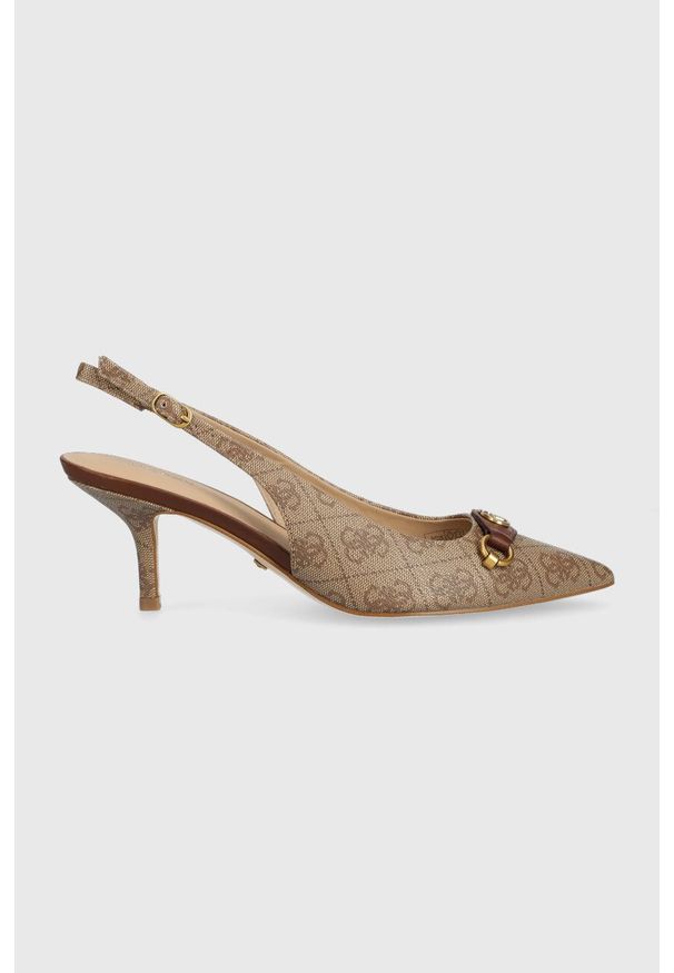 Guess szpilki SDINEE kolor beżowy z odkrytą piętą FL7SDE FAL05. Zapięcie: klamry. Kolor: beżowy. Materiał: skóra. Obcas: na szpilce. Wysokość obcasa: średni