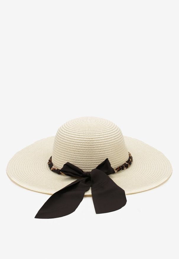 Renee - Czarno-Kremowy Kapelusz ze Splecioną Apaszką Boho z Naturalnej Plecionki Aielis. Kolor: czarny. Materiał: jedwab. Sezon: lato. Styl: boho