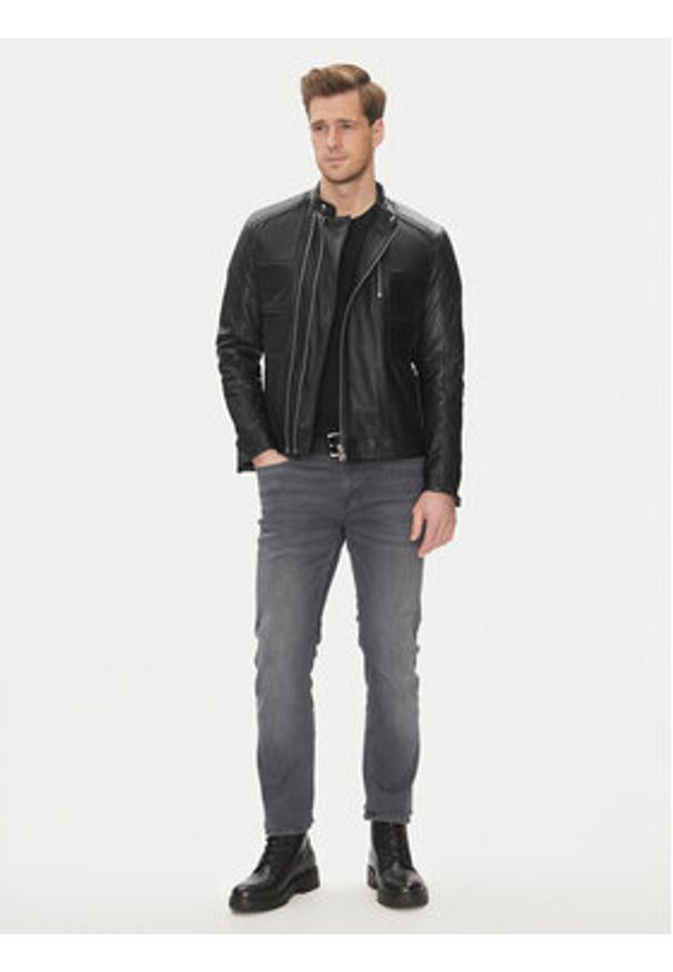 Serge Pariente Kurtka skórzana Couture Czarny Slim Fit. Kolor: czarny. Materiał: skóra