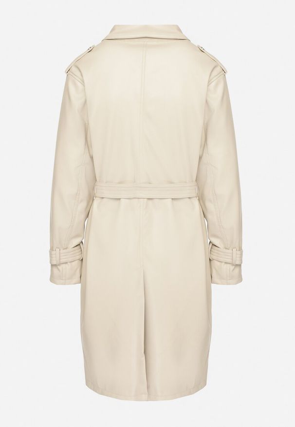 Born2be - Beżowy Płaszcz Typu Trencz z Regulowanym Paskiem i Wsuwanymi Kieszeniami Maivira. Okazja: na co dzień. Kolor: beżowy. Materiał: jeans. Długość rękawa: długi rękaw. Długość: długie. Styl: casual, elegancki, klasyczny