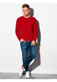 Ombre Clothing - Sweter męski E121 - czerwony - XXL. Okazja: na co dzień. Kolor: czerwony. Materiał: bawełna. Styl: casual, klasyczny, elegancki #5