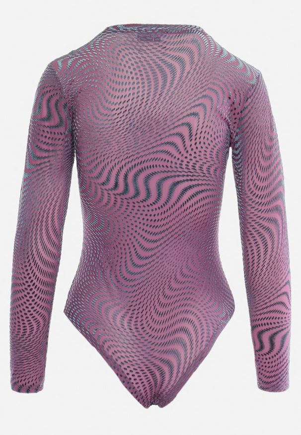 Born2be - Fioletowe Body z Długim Rękawem z Prześwitującego Materiału Levira. Kolor: fioletowy. Materiał: materiał. Długość rękawa: długi rękaw. Długość: długie