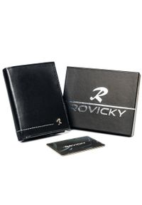 ROVICKY - Portfel skórzany Rovicky N4-CMC czarny. Kolor: czarny. Materiał: skóra. Wzór: aplikacja