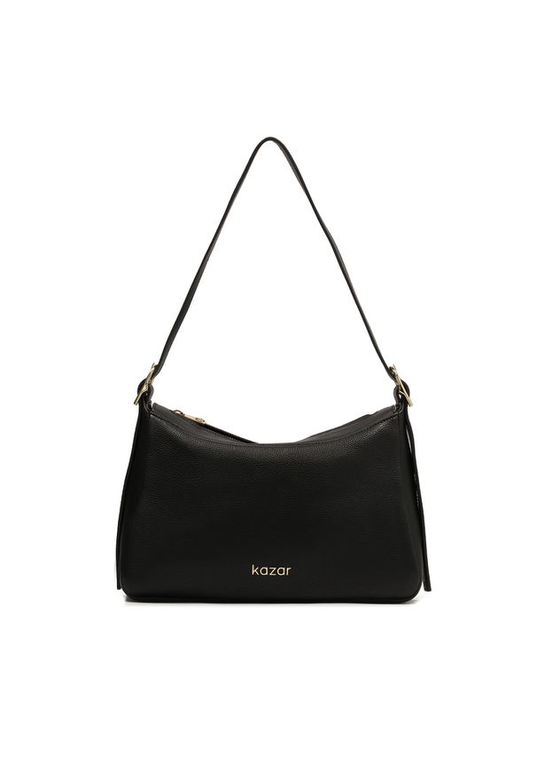 Kazar - Czarna skórzana torebka na szerokim pasku. Kolor: czarny. Materiał: skórzane. Styl: klasyczny. Rodzaj torebki: na ramię