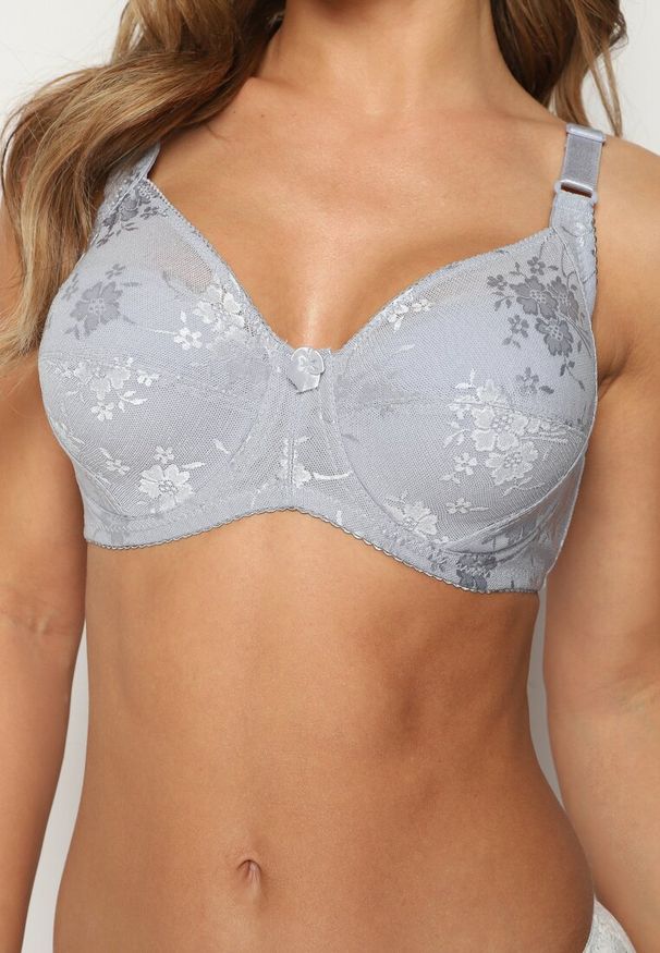 Born2be - Jasnoszary Biustonosz Koronkowy Typu Full Cup Vikoni. Kolor: szary. Materiał: koronka. Wzór: koronka