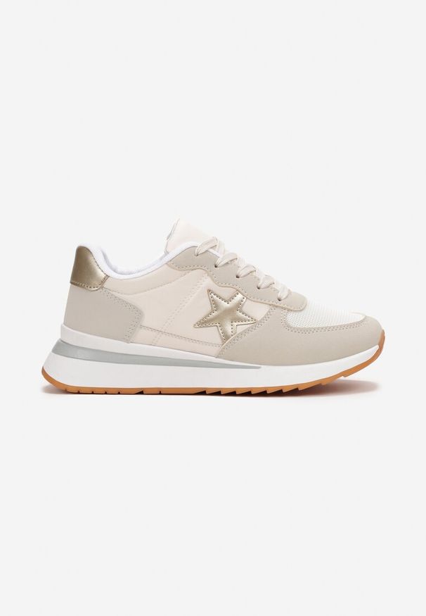 Born2be - Beżowe Sneakersy na Grubej Podeszwie z Naszywką Gwiazdy Anateia. Kolor: beżowy. Wzór: aplikacja
