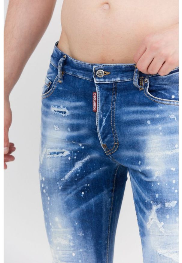 DSQUARED2 Niebieskie jeansy męskie super twinky jean, Rozmiar 46. Kolor: niebieski. Wzór: aplikacja