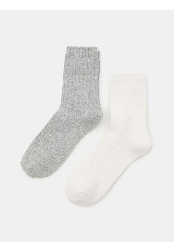 Sinsay - Prążkowane skarpetki 2 pack - szary. Kolor: szary. Materiał: prążkowany