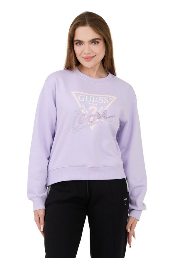 Guess - GUESS Lawendowa damska bluza Icon, Rozmiar L. Kolor: fioletowy