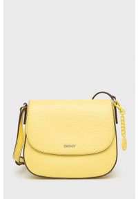 DKNY - Dkny torebka skórzana kolor żółty. Kolor: żółty. Materiał: skórzane. Rodzaj torebki: na ramię