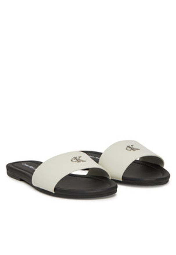 Calvin Klein Jeans Klapki Flat Sandal Slide Mg YW0YW01697 Biały. Kolor: biały. Materiał: skóra
