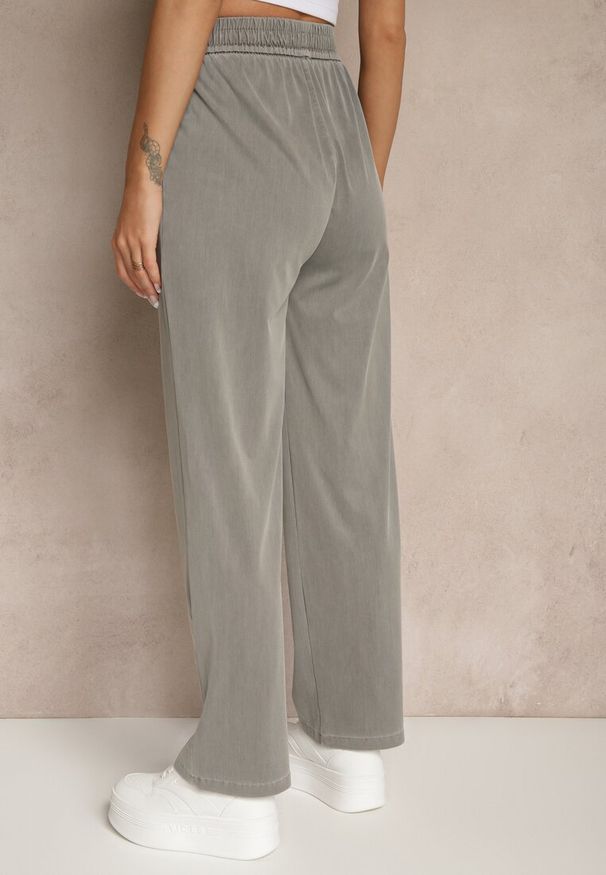 Renee - Szare Klasyczne Spodnie z Wiskozą High Waist z Ozdobną Aplikacją Frovanna. Okazja: na co dzień. Stan: podwyższony. Kolor: szary. Materiał: wiskoza. Wzór: aplikacja. Styl: klasyczny