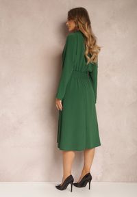 Renee - Zielona Koszulowa Sukienka Midi z Gumką w Pasie Natelin. Kolor: zielony. Typ sukienki: koszulowe. Styl: elegancki. Długość: midi #3
