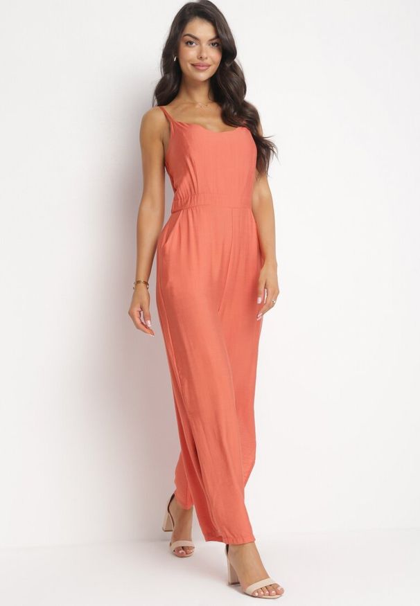 Born2be - Pomarańczowy Kombinezon na Cienkich Ramiączkach z Kieszeniami Zindia. Kolor: pomarańczowy. Długość rękawa: na ramiączkach