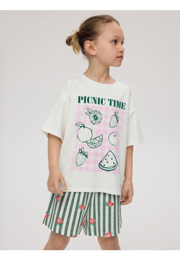 Reserved - T-shirt z nadrukiem - złamana biel. Materiał: bawełna. Wzór: nadruk