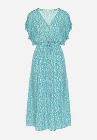 Born2be - Zielona Bawełniana Sukienka Rozkloszowana w Cętki z Ozdobnymi Guzikami Alulune. Okazja: na co dzień. Typ kołnierza: dekolt w kształcie V. Kolor: zielony. Materiał: bawełna. Długość rękawa: krótki rękaw. Styl: elegancki, casual #7