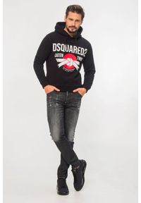 DSQUARED2 Czarna bluza męska z kapturem. Typ kołnierza: kaptur. Kolor: czarny. Materiał: bawełna. Wzór: nadruk