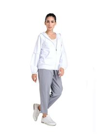 LEONE 1947 APPAREL - Błyszcząca damska bluza z kapturem zapinana na zamek. Typ kołnierza: kaptur. Kolor: biały. Materiał: tkanina. Sport: fitness
