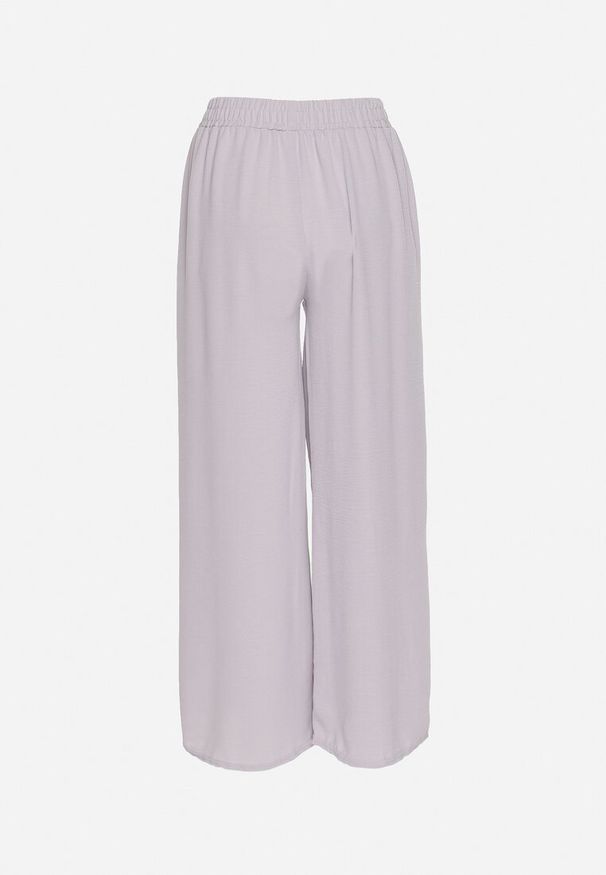 Born2be - Szare Szerokie Spodnie z Bawełną Wysokim Stanem i Guzikami Avelritia. Okazja: na co dzień. Stan: podwyższony. Kolor: szary. Materiał: bawełna. Styl: casual, klasyczny, elegancki