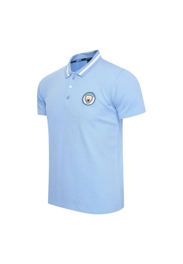 MANCHESTER CITY - Polo męskie Manchester City. Typ kołnierza: polo. Kolor: niebieski. Wzór: aplikacja. Sport: piłka nożna