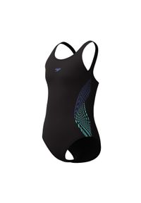 Strój kąpielowy dla dziewczynki treningowy Speedo Placement Muscleback. Kolor: czarny, niebieski, wielokolorowy, biały
