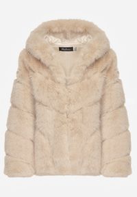 Born2be - Jasnobeżowa Futrzana Kurtka z Kapturem Daviella. Typ kołnierza: kaptur. Kolor: beżowy. Materiał: futro. Wzór: aplikacja #2