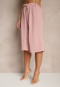 Renee - Różowe Spodnie Kuloty z Bawełną High Waist Azetia. Okazja: na co dzień. Stan: podwyższony. Kolor: różowy. Materiał: bawełna. Sezon: lato, wiosna. Styl: sportowy, elegancki, casual #3